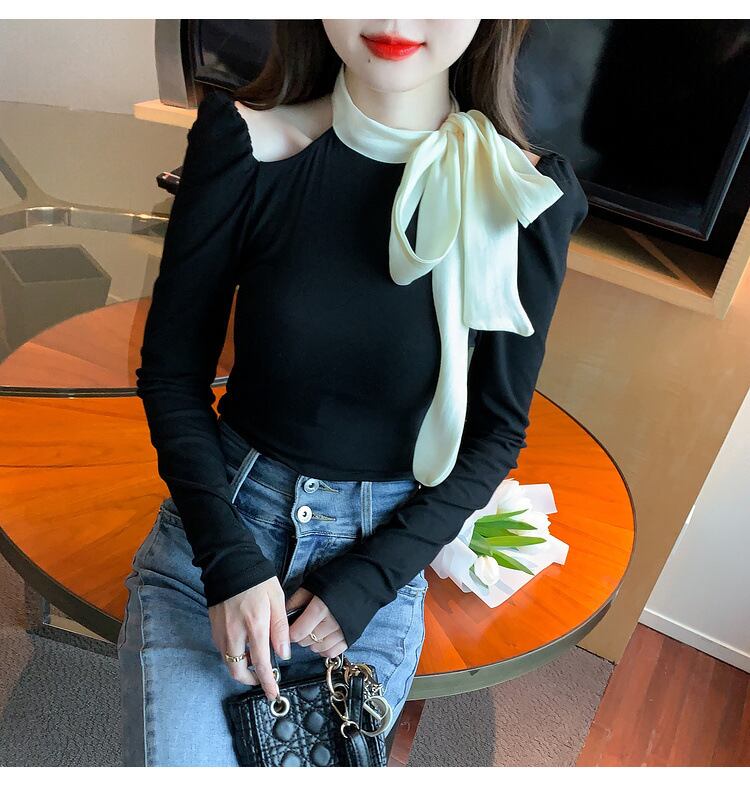 【tops】リボン付きオフショルダートップス　M29380