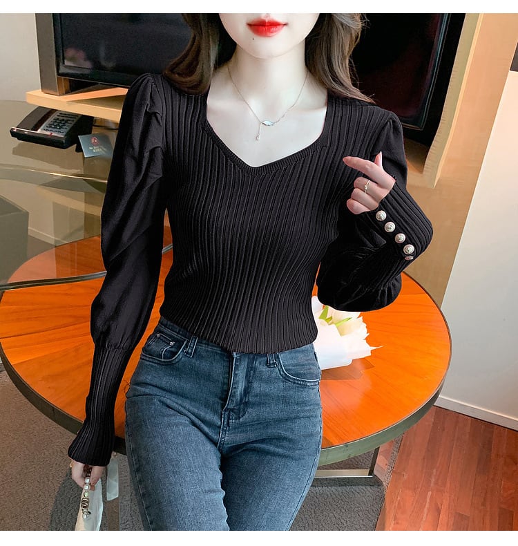 【tops】無地ニットトップス　M26208
