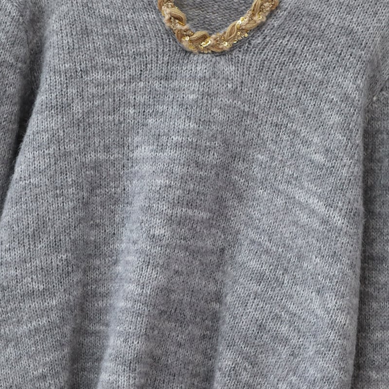 【tops】折り襟ニットセーター　M28374