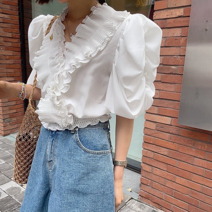 【tops】ギャザーフリルブラウス　M24724