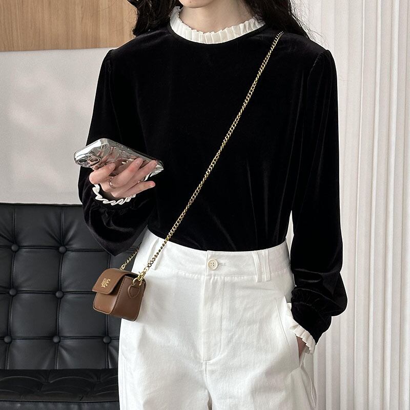 【tops】フェイクレイヤードベルベットトップス Q6964