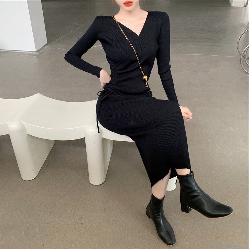 【dress】Vネックニットワンピース　M17513