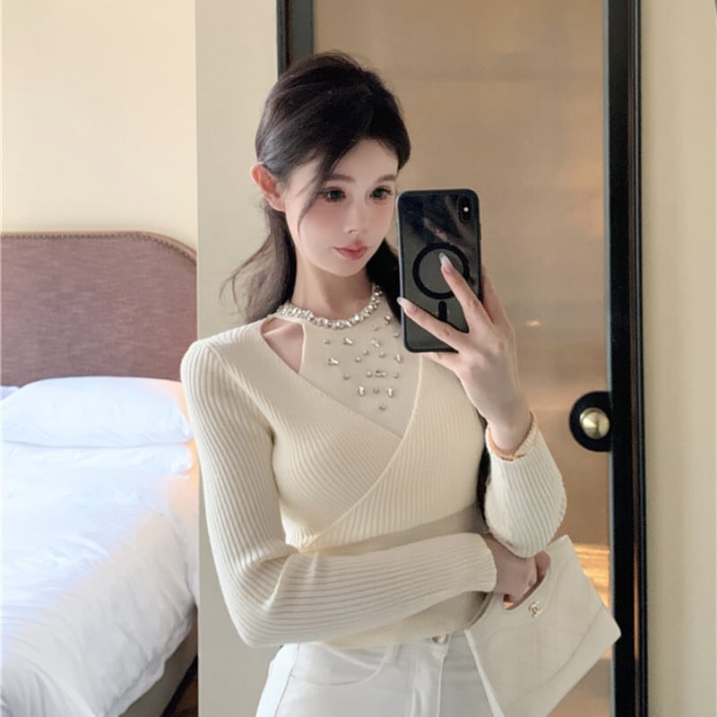 【tops】ビジューニットトップス　M28662