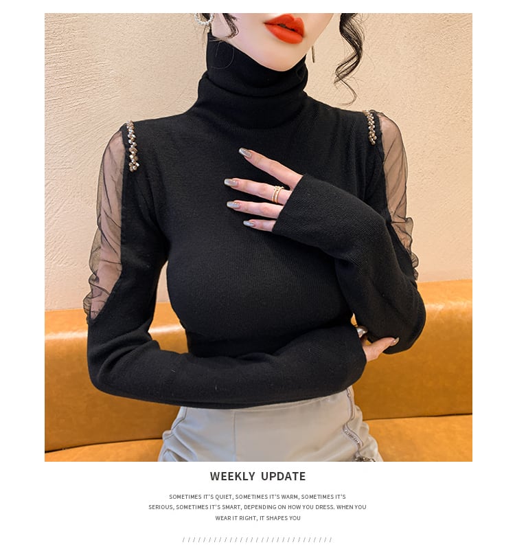 【tops】シースルーショルダーニットトップス　N2917