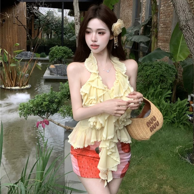【tops】ホルターネックフリルトップス Q8527