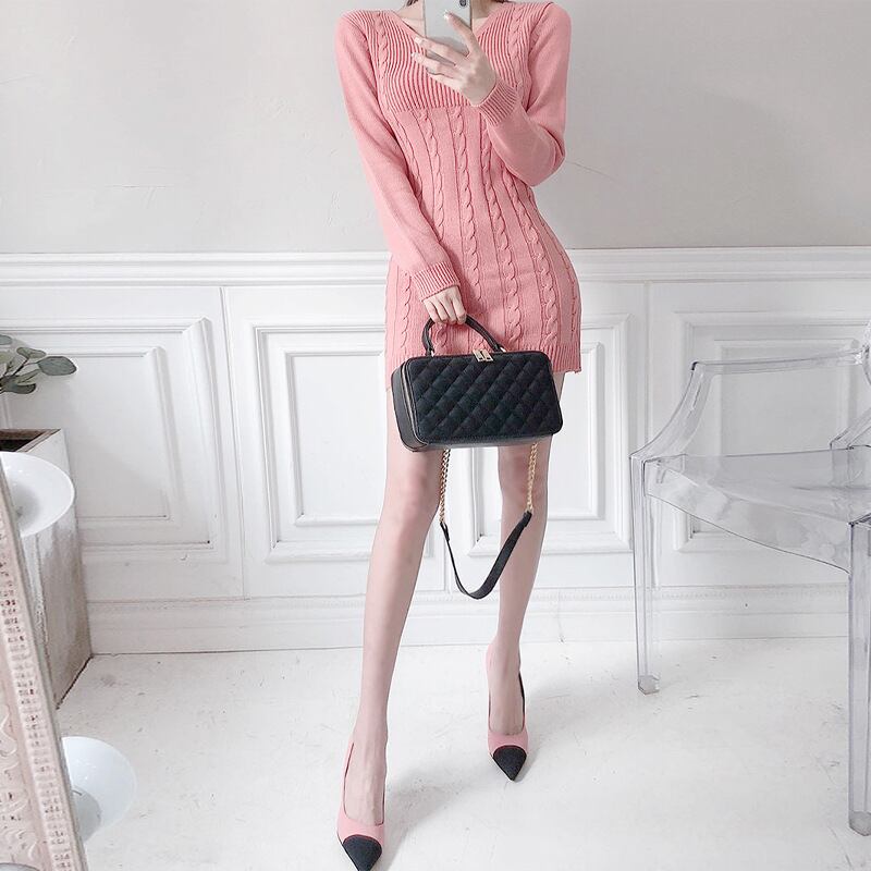 【dress】Vネックニットワンピース　M18577