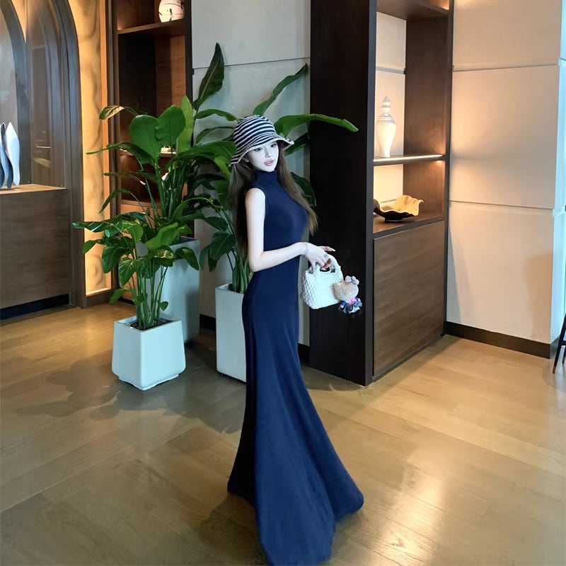 【dress】ノースリーブロングワンピース Q8262