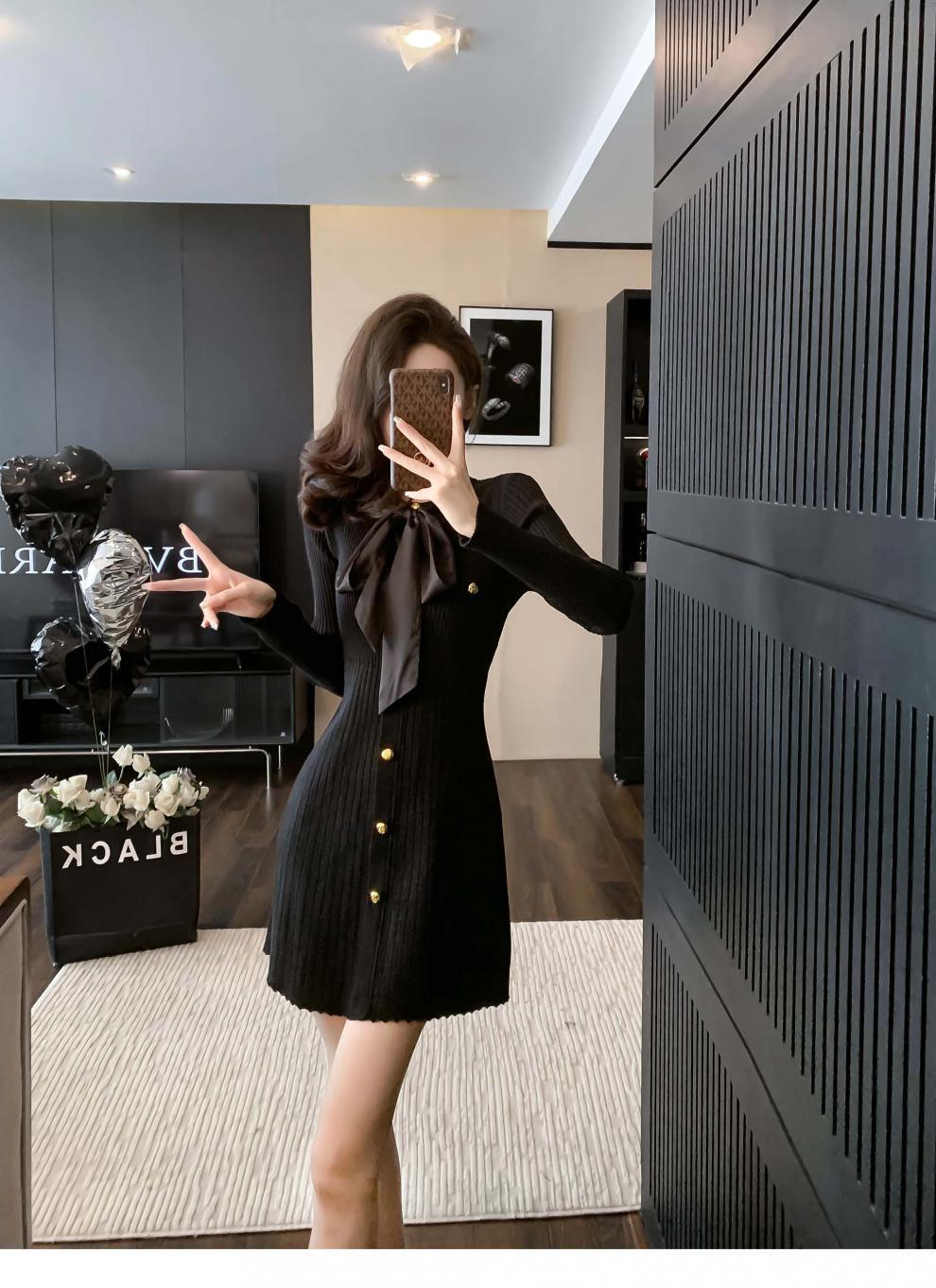 【dress】リボン付きニットワンピース　M18792