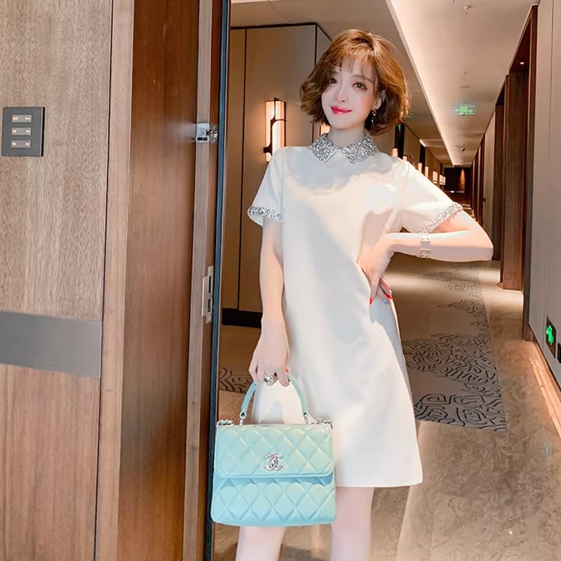 【dress】ラインストーン付きミニワンピース Q8435