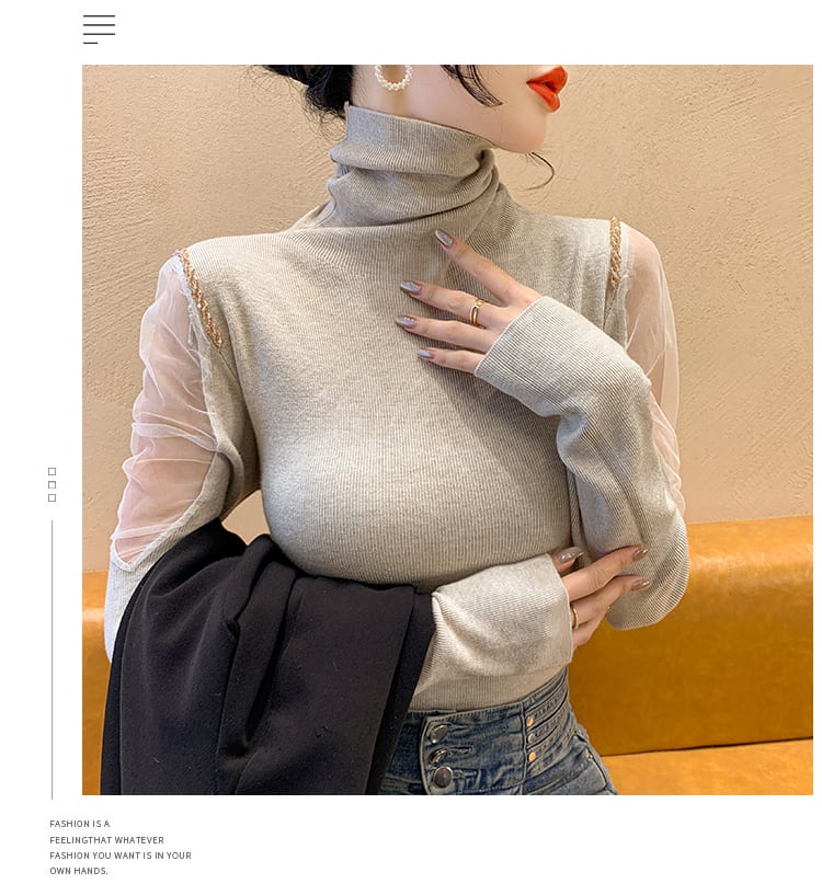 【tops】シースルーショルダーニットトップス　N2917