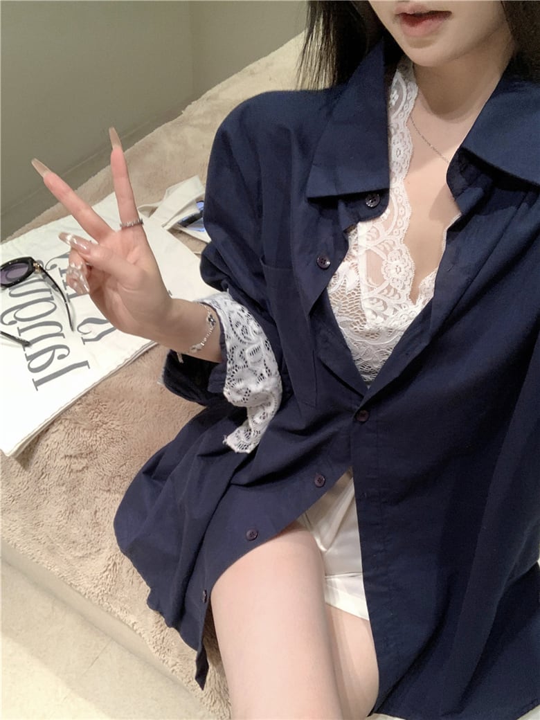 【set】UVカットシャツ×レースノースリーブトップスセット　N2685