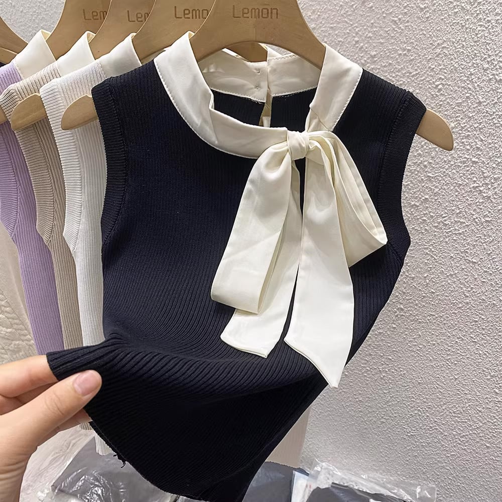 【tops】タイカラーニットタンクトップF7262