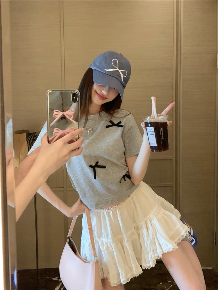 【tops】リボン付きTシャツ　M24440