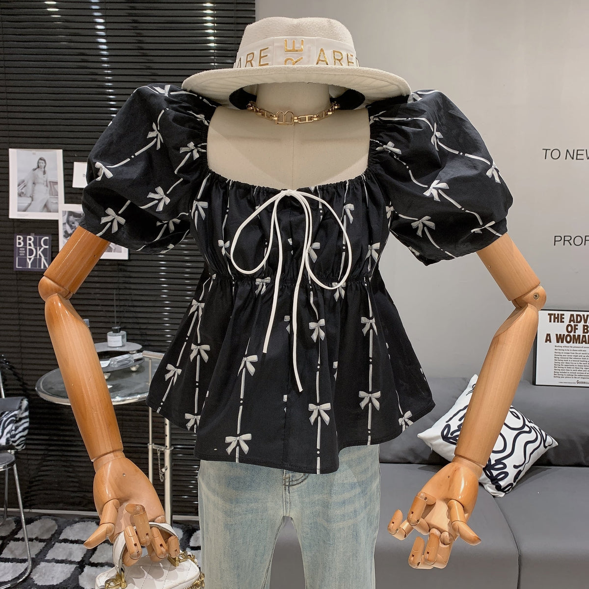 【tops】リボンプリントトップス　M25274