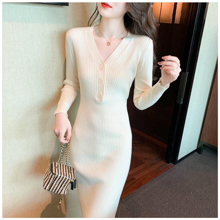 【dress】Vネックニットワンピース　M28210