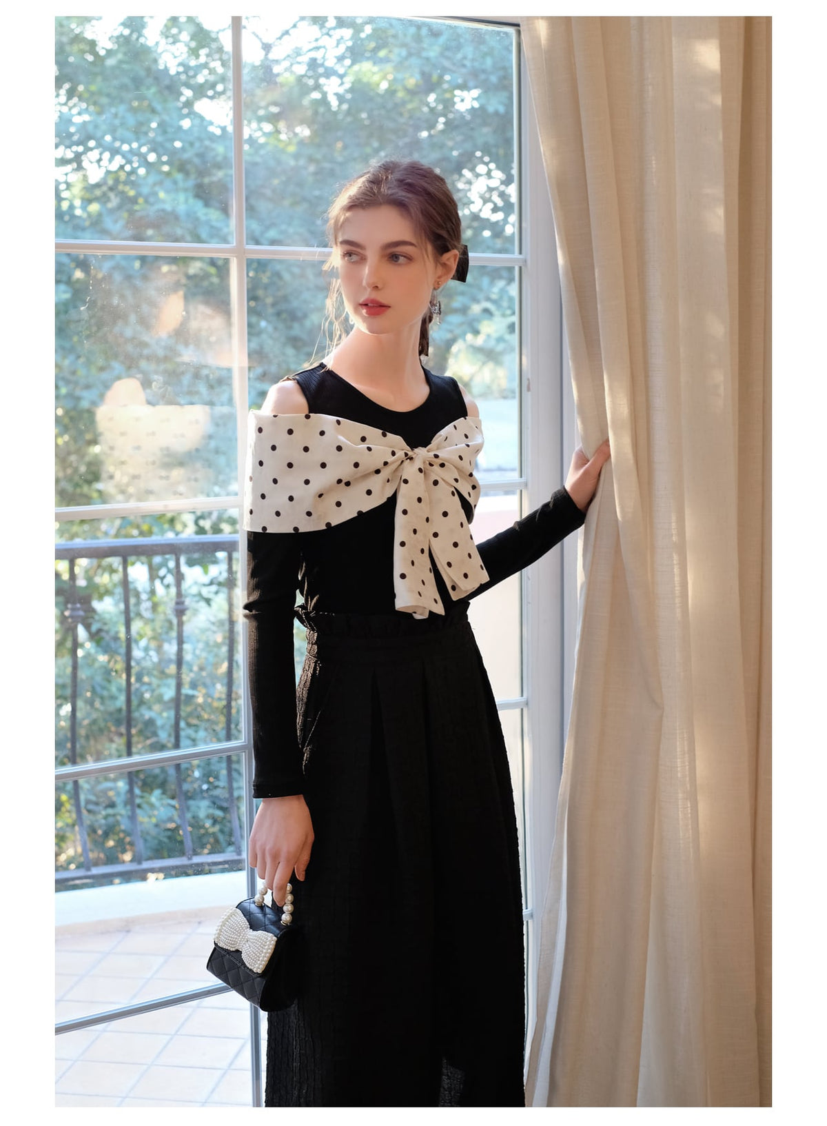 【tops】オフショルダーリボンニットトップス　N2796