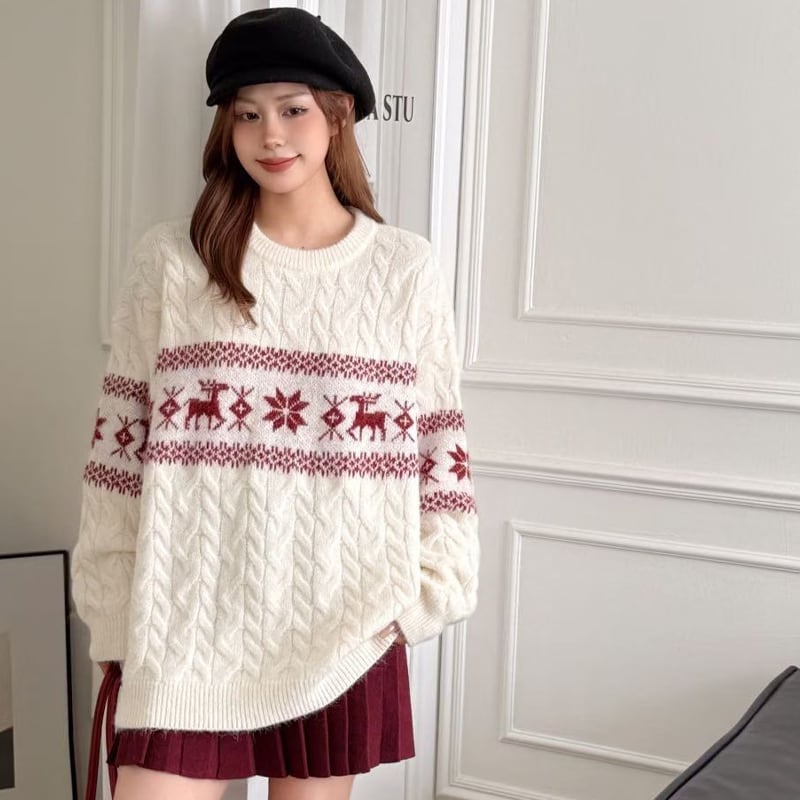 【tops】ノルディック柄ニットトップス Q7466