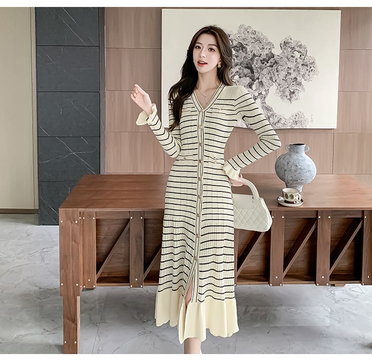 【dress】Vネックニットワンピース　M26334