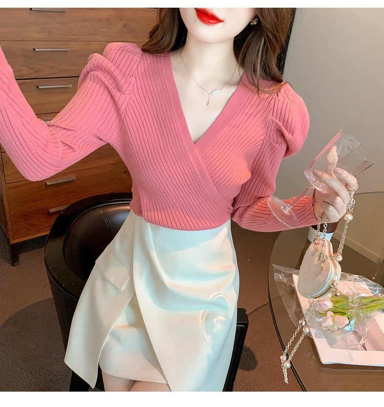 【tops】Vネックニットトップス　M28250