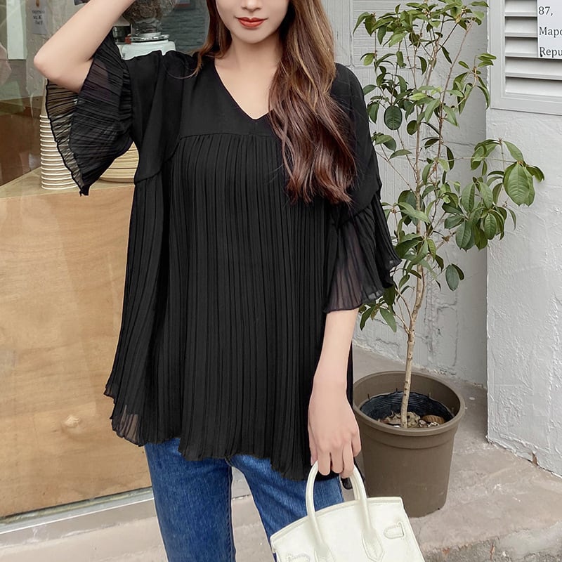 【tops】VネックフリルＴシャツF7342