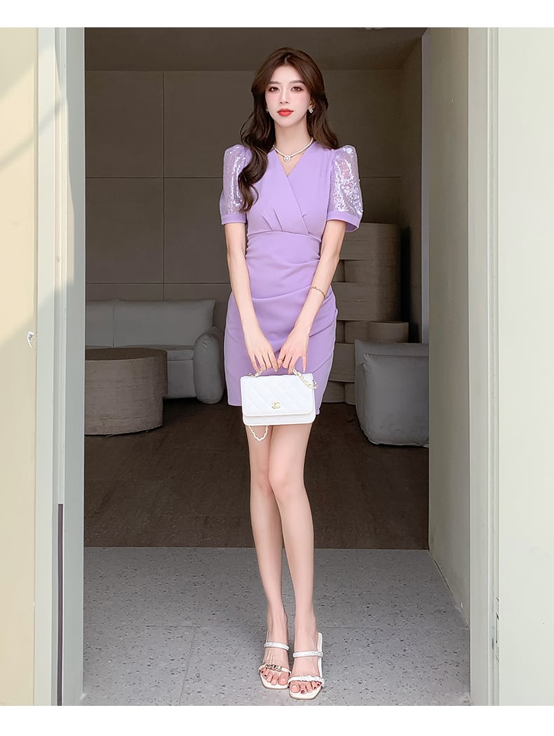 【dress】Vネック切り替えタイトワンピース G20995