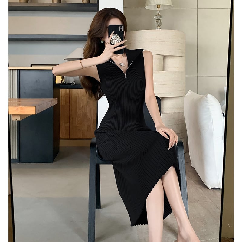 【dress】ファスナーノースリーブニットワンピース G21122