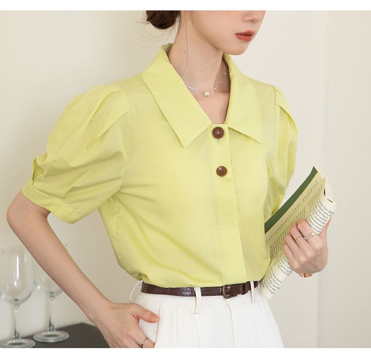 【tops】POLOネックパフスリーブブラウスG21078