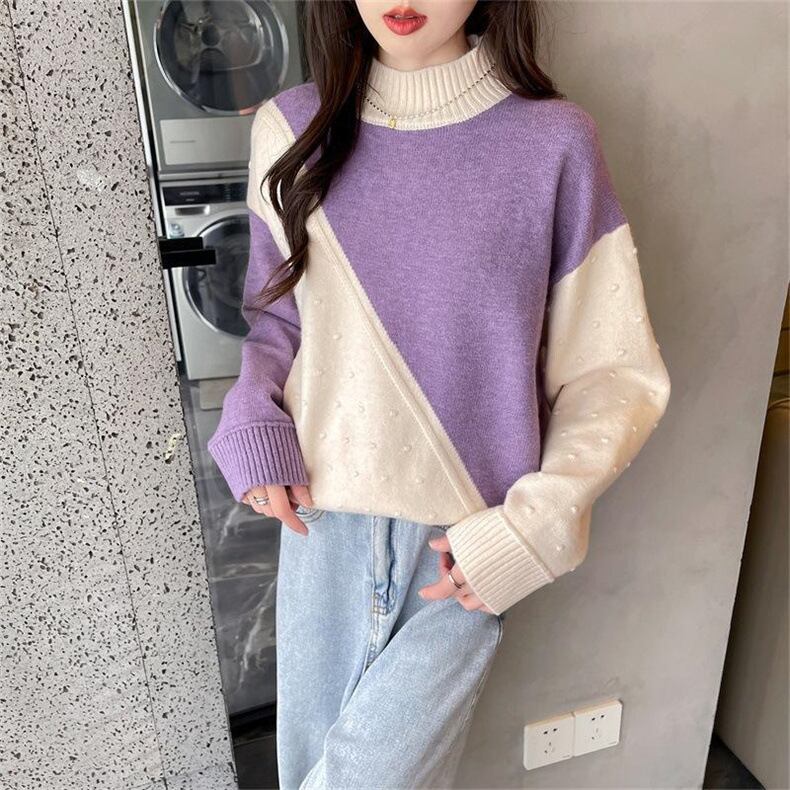 【tops】配色ニットセーター　M18699