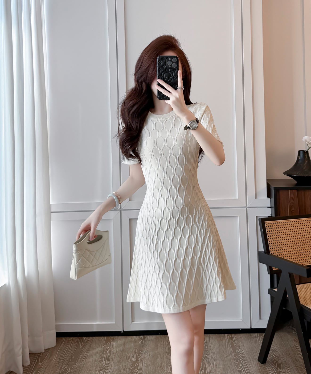【dress】Aライン半袖ニットワンピース Q8490