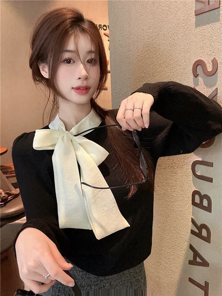 【tops】リボン付きニットトップス　M27367