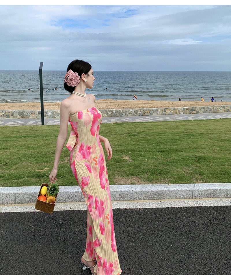 【dress】ベアトッププリントワンピース　M25004