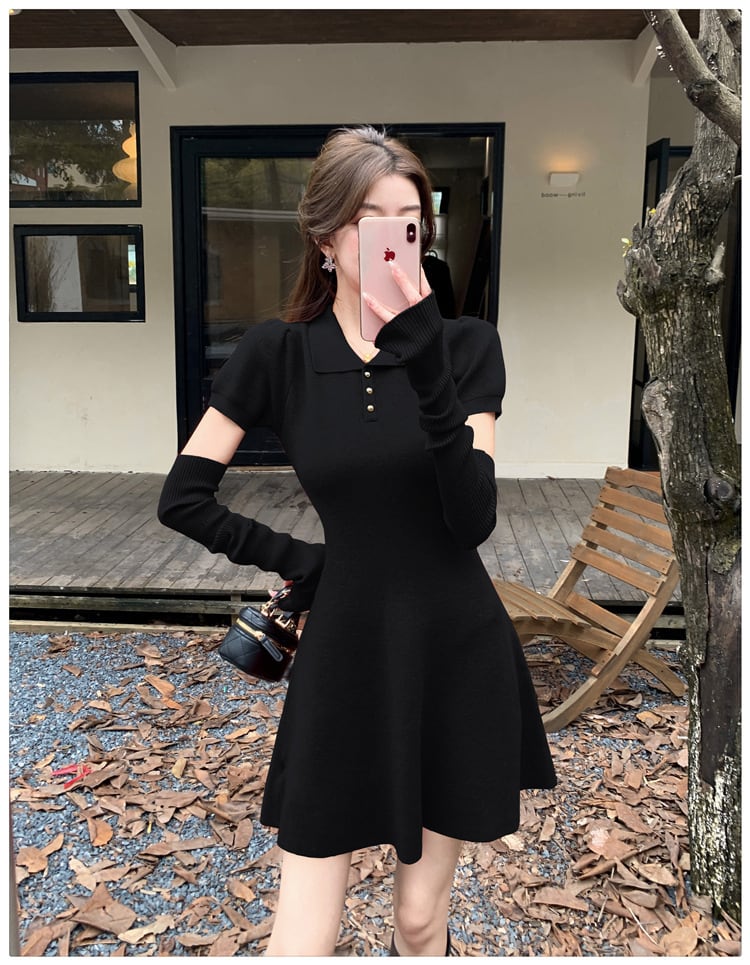 【dress】ニットワンピースアームカバー付き　M26422