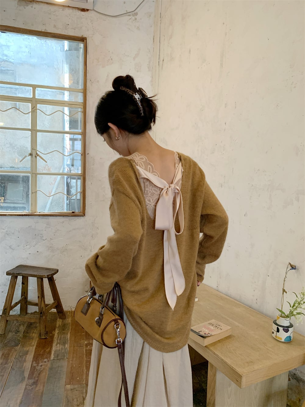 【set】レースキャミソール×バックリボンニットセーター×スカートセット　M27675