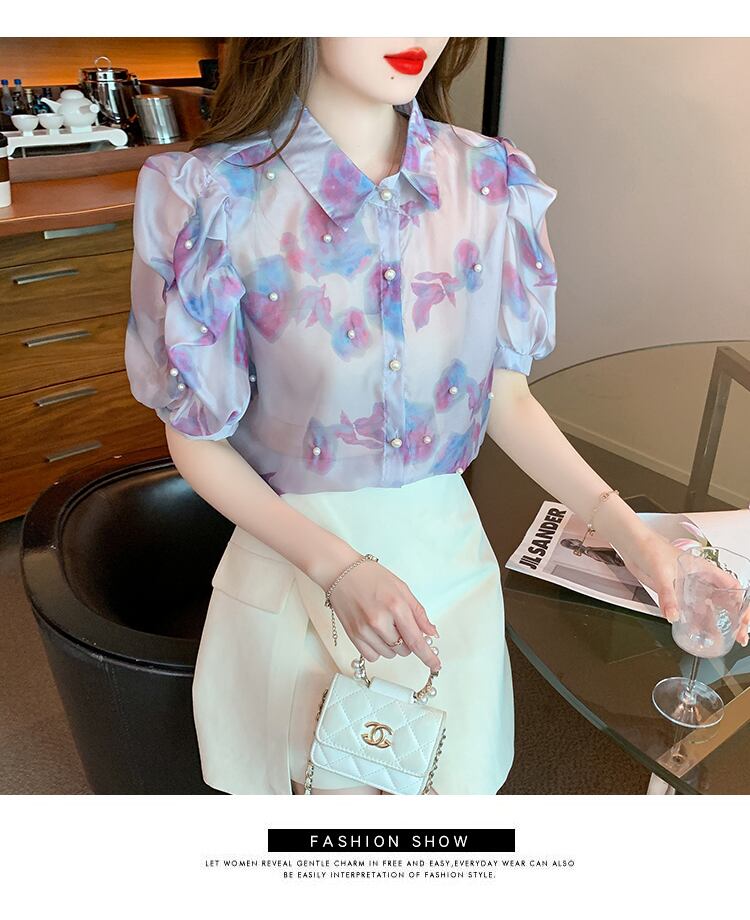 【tops】パフスリーブシフォンブラウスG20934