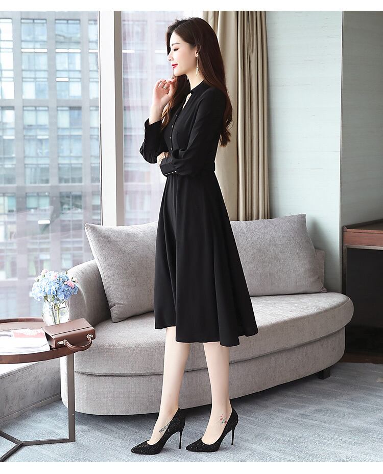 【dress】優しい雰囲気 気質満点 シンプルVネック細身効果抜群無地ワンピース