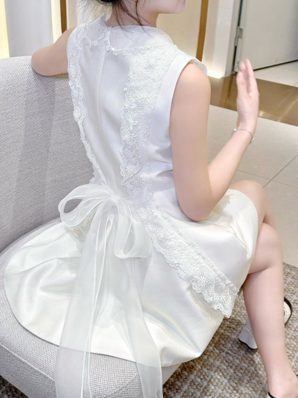 【dress】バックリボンレースドッキングミニワンピース　N3535