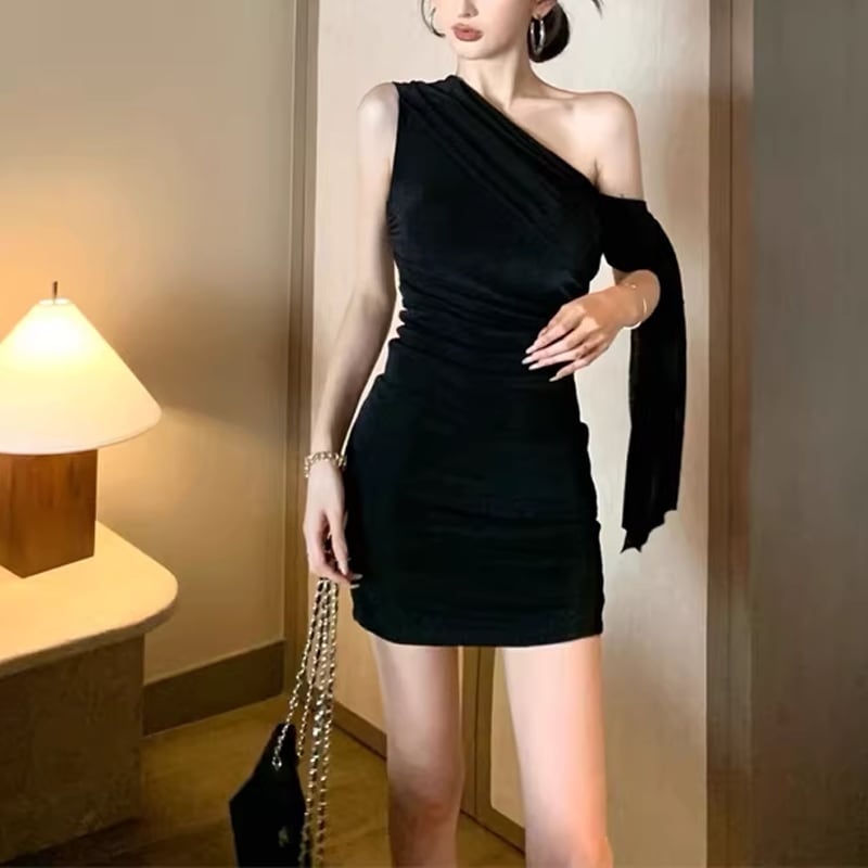 【dress】オフショルダーミニタイトワンピース Q8397