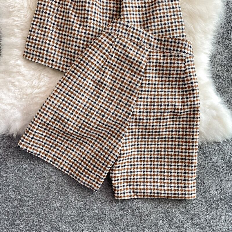 【set】チェック柄チョッキ+ショートパンツ２点セットG20716