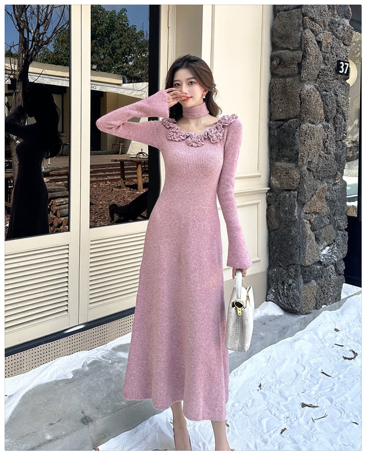 【dress】立体フラワーニットワンピース　M27289