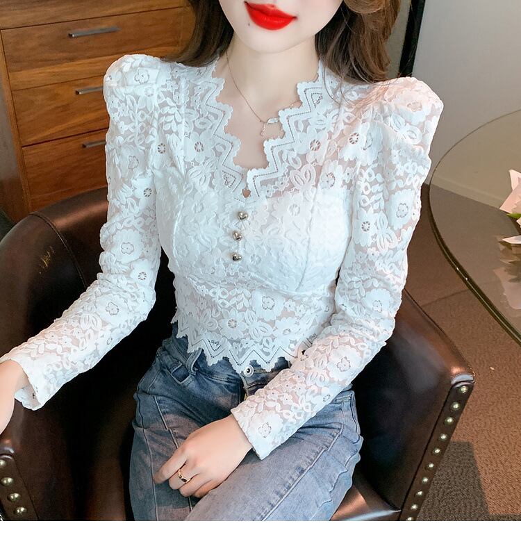 【tops】レースパフスリーブトップス　M18847