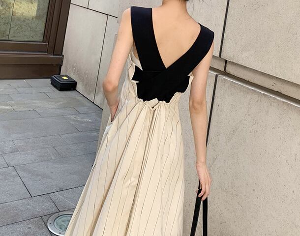 【dress】好感度UP!気質満点セクシースウィート切り替え無地キャミワンピース G0458