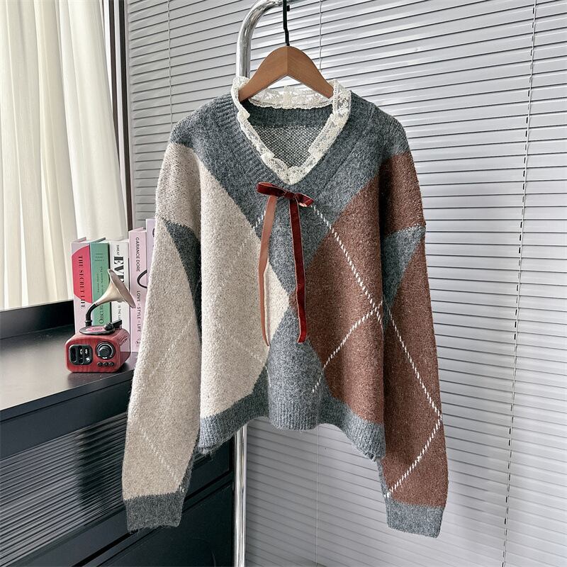 【tops】レース切り替えニットセーター　M28159