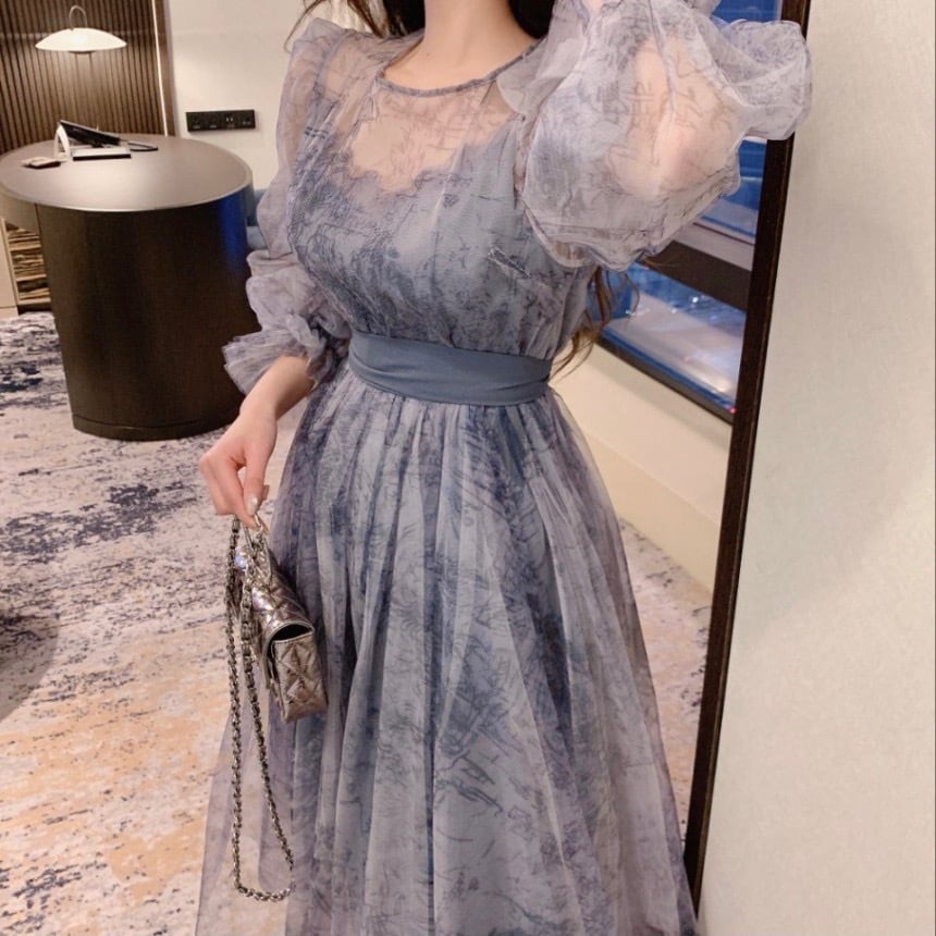 【dress】パフスリーブチュールワンピース　M30144