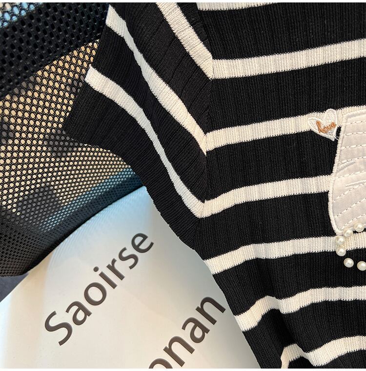 【tops】ビーズリボンニットTシャツG21546