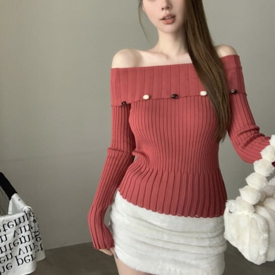 【tops】ボートネックニットトップス　M29637