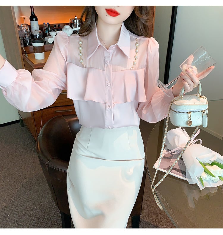 【tops】フリルシャツトップス　M25659