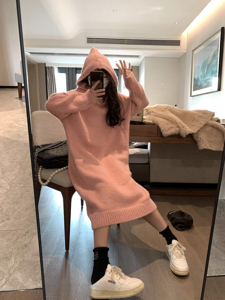 【dress】フード付きニットワンピース　M26317