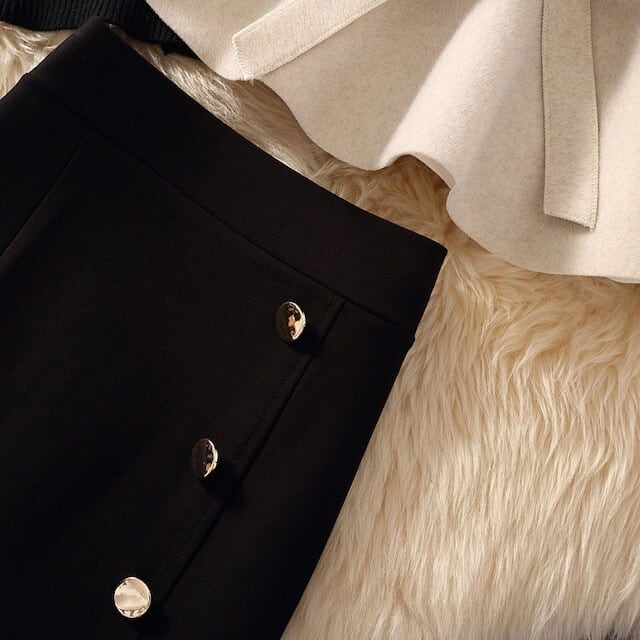 【set】好感度満載！秋冬新作Vネックベスト+無地セーター+美シルエットスカート通勤日常3点セットF1295