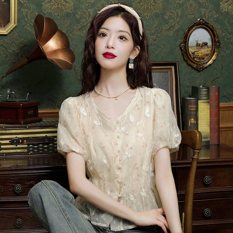 【tops】シフォン花柄ブラウスG21548