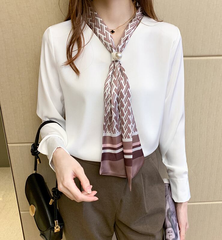 【tops】春新作バンドカラー長袖体型カバーファッションプリント配色シャツF0672